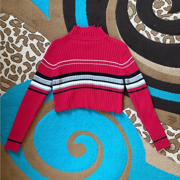 Red Striped Ribbed Cropped Sweater - Picture 2 of 5